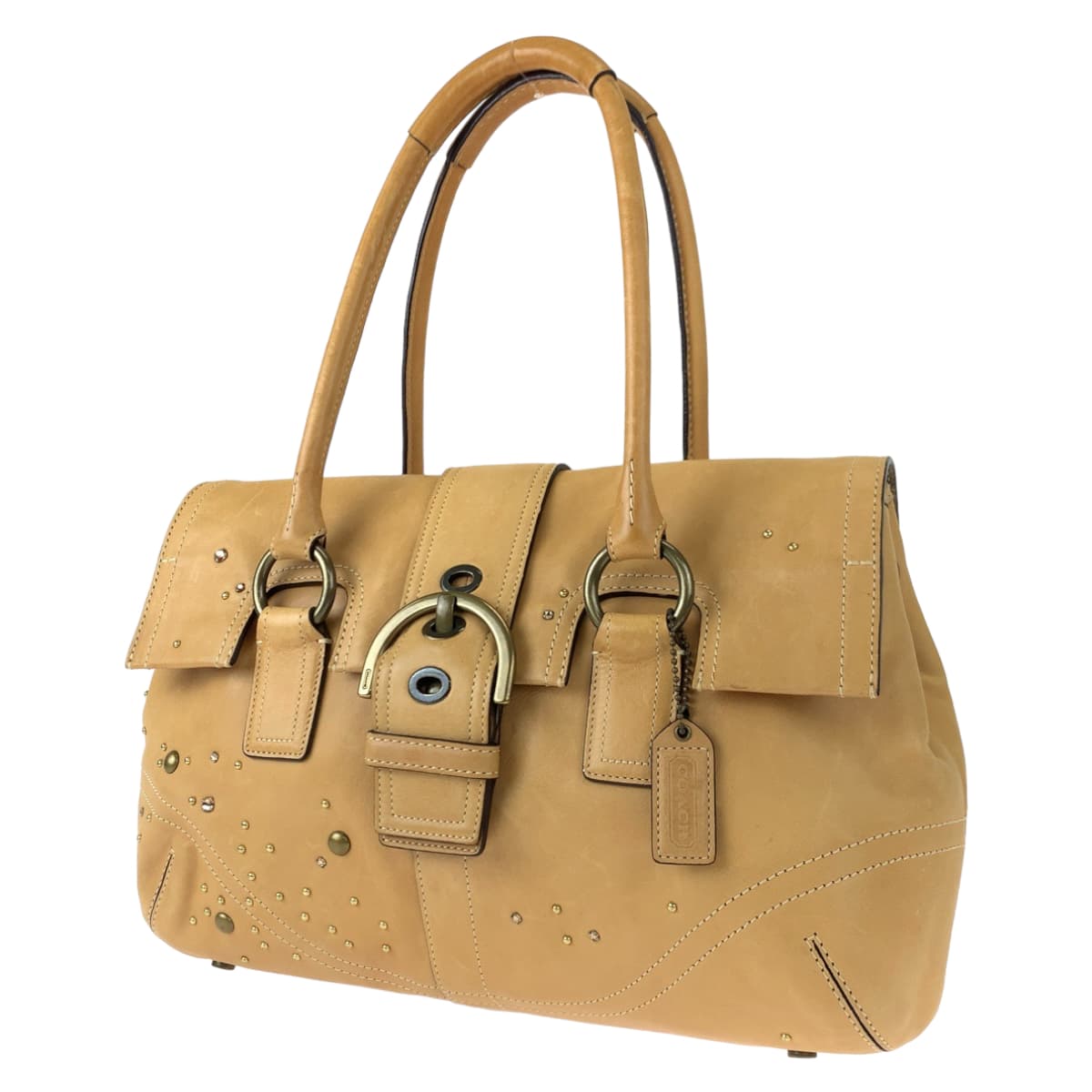 COACH コーチ ソーホー ビジュー スタッズ ベージュ ピンク レザー 8A31 トートバッグ  ハンドバッグ  レディース