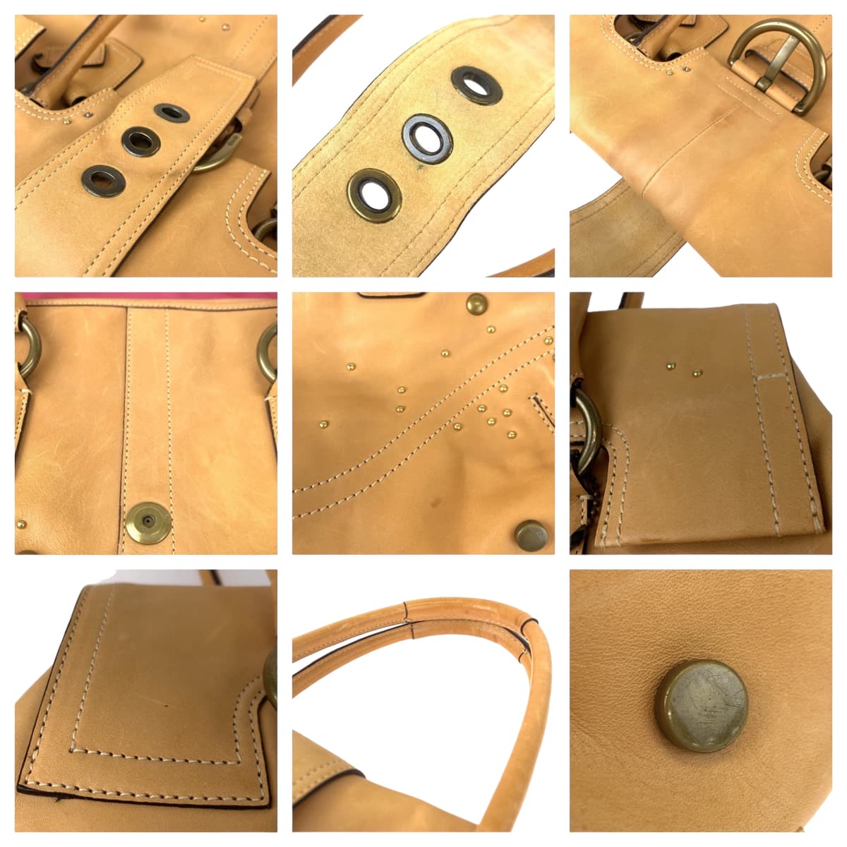 COACH コーチ ソーホー ビジュー スタッズ ベージュ ピンク レザー 8A31 トートバッグ  ハンドバッグ  レディース
