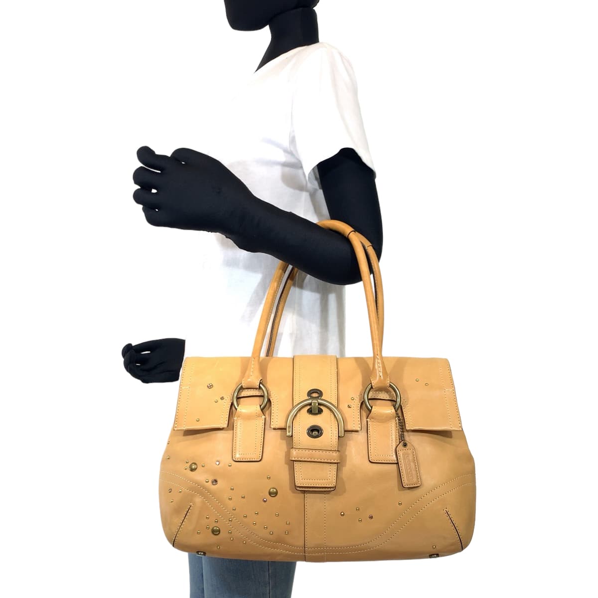 COACH コーチ ソーホー ビジュー スタッズ ベージュ ピンク レザー 8A31 トートバッグ  ハンドバッグ  レディース