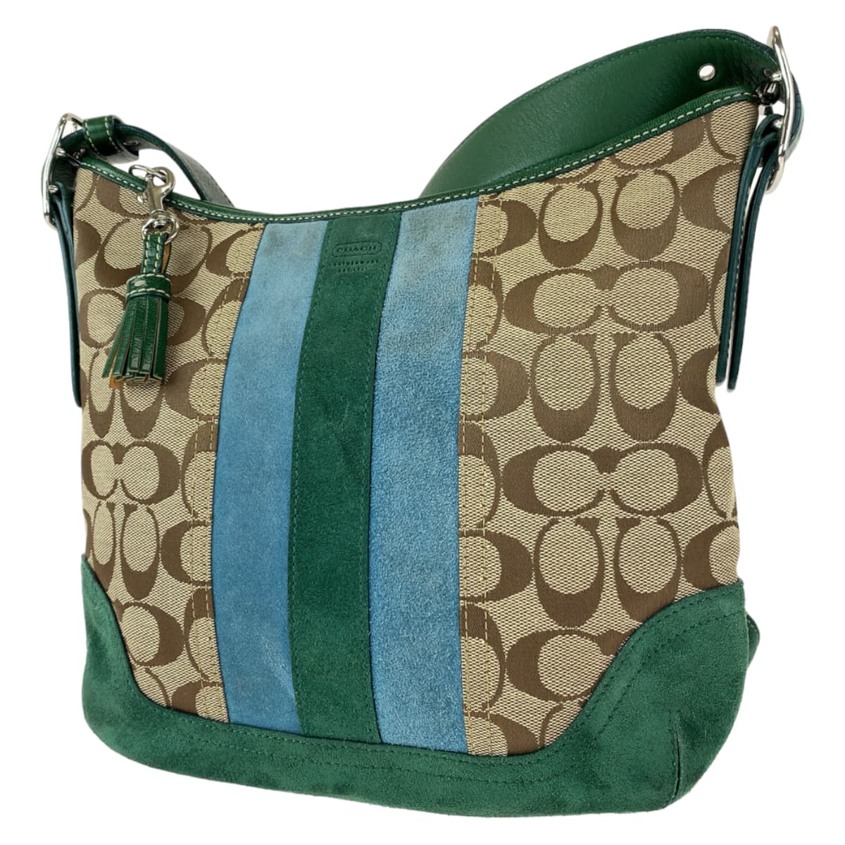 COACH コーチ シグネチャー グリーン 緑 ベージュ キャンバス / スウェード 6877 ショルダーバッグ 斜め掛け  レディース