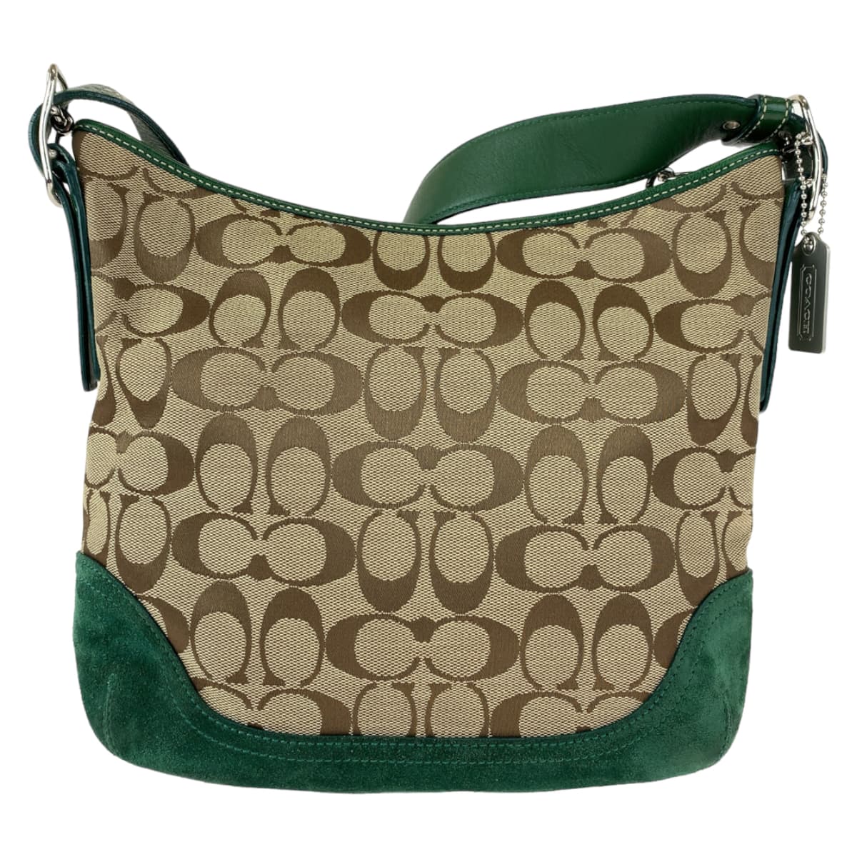 COACH コーチ シグネチャー グリーン 緑 ベージュ キャンバス / スウェード 6877 ショルダーバッグ 斜め掛け  レディース