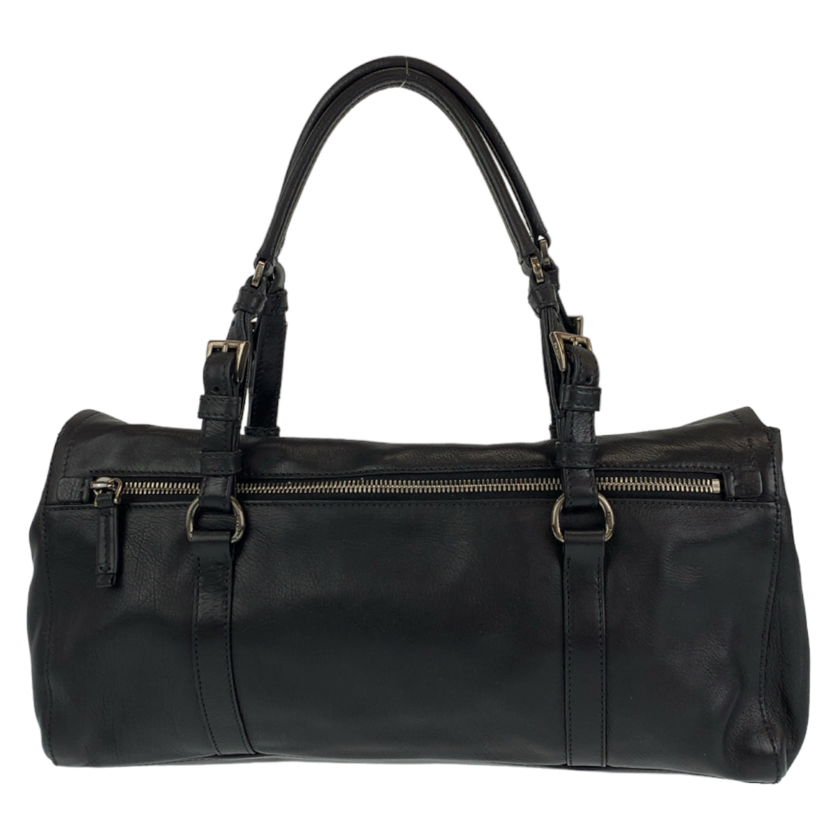 PRADA Prada black silver hardware leather handbag tote bag for women