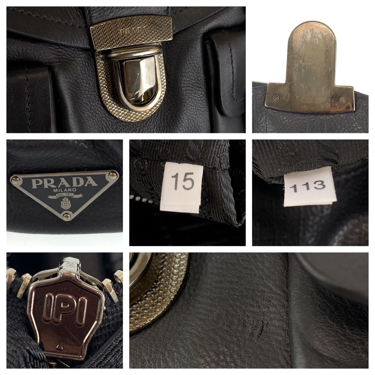 PRADA Prada black silver hardware leather handbag tote bag for women