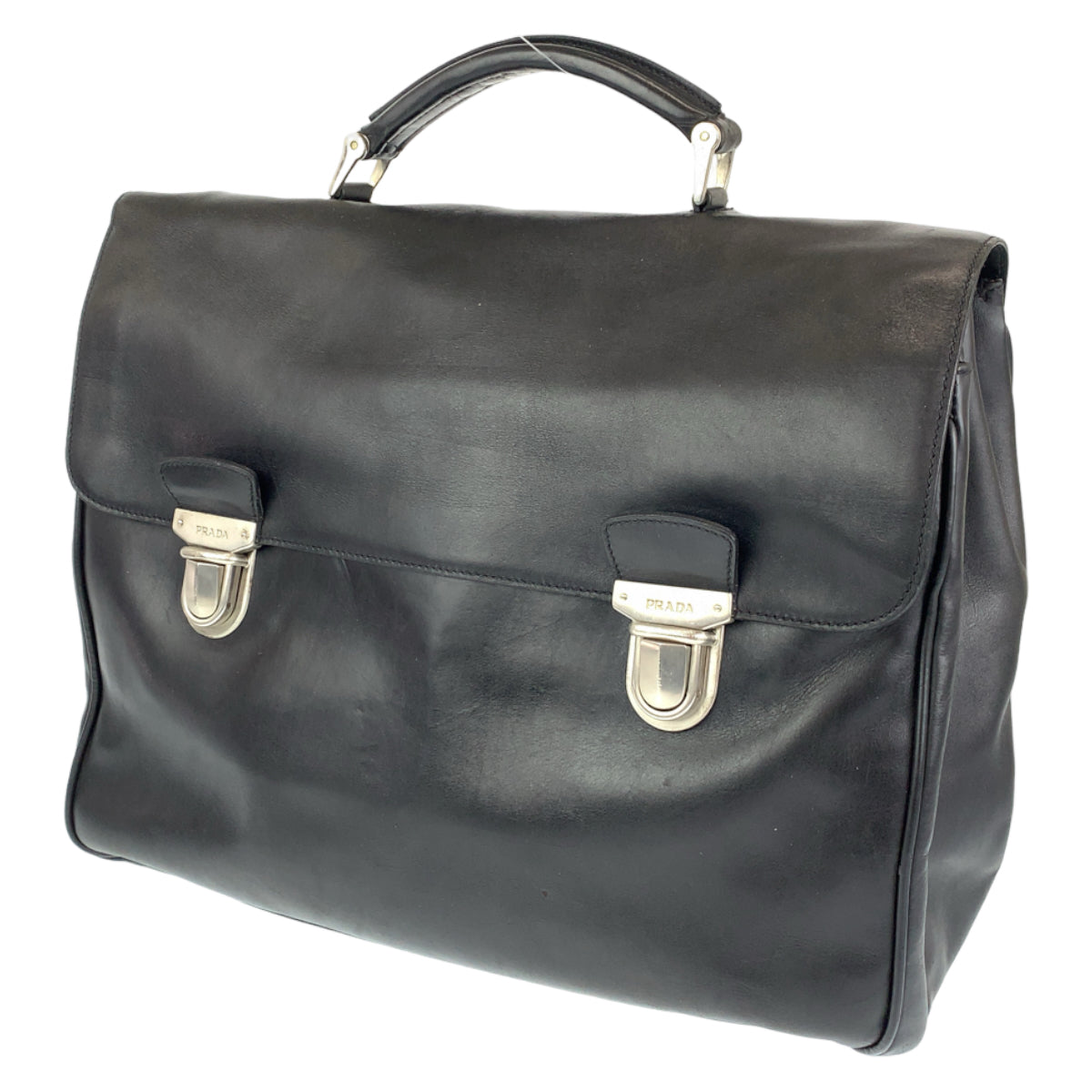 PRADA Prada Black Silver Hardware Leather Business Bag Briefcase Document Bag Men's
