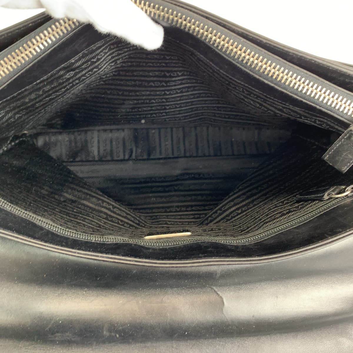 PRADA Prada Black Silver Hardware Leather Business Bag Briefcase Document Bag Men's