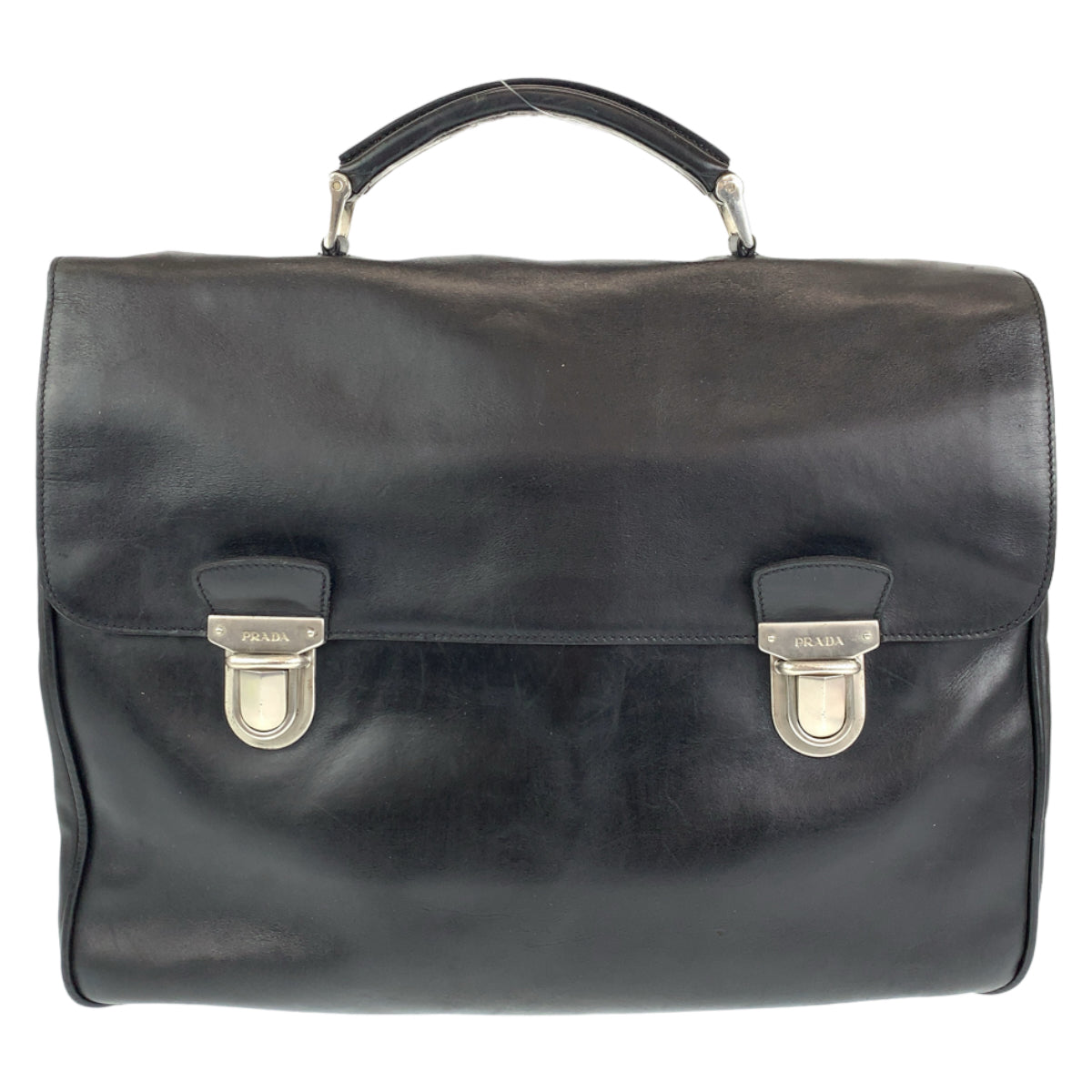 PRADA Prada Black Silver Hardware Leather Business Bag Briefcase Document Bag Men's