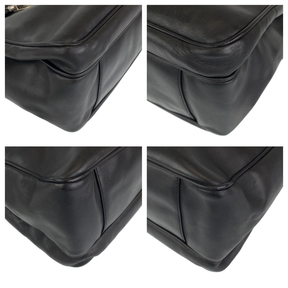 PRADA Prada Black Silver Hardware Leather Business Bag Briefcase Document Bag Men's