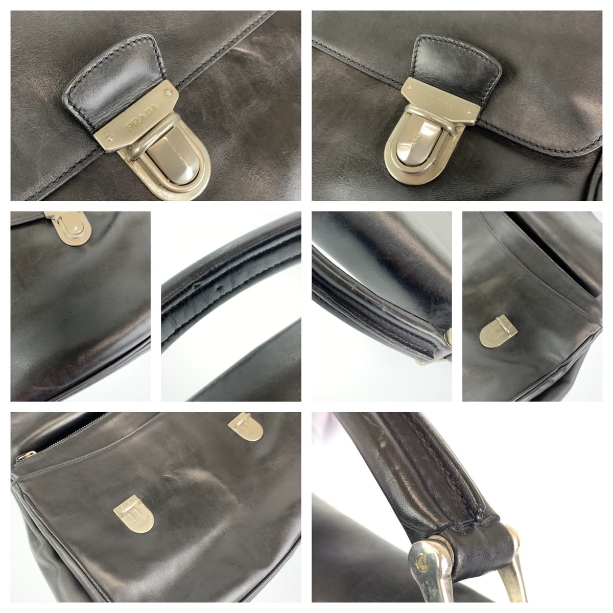 PRADA Prada Black Silver Hardware Leather Business Bag Briefcase Document Bag Men's