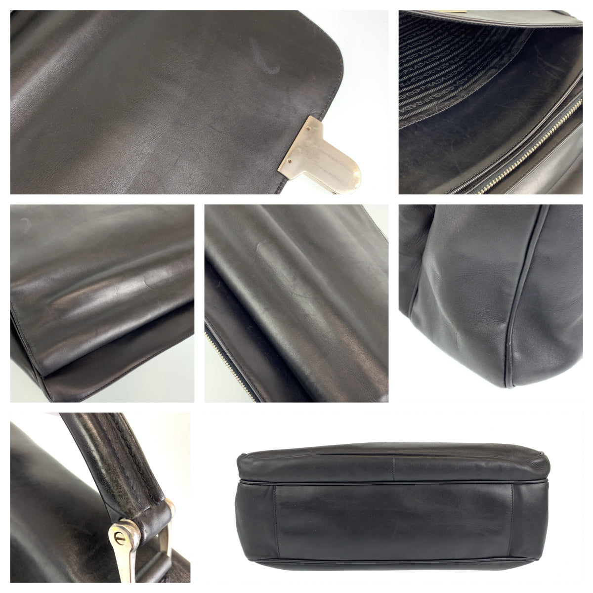 PRADA Prada Black Silver Hardware Leather Business Bag Briefcase Document Bag Men's