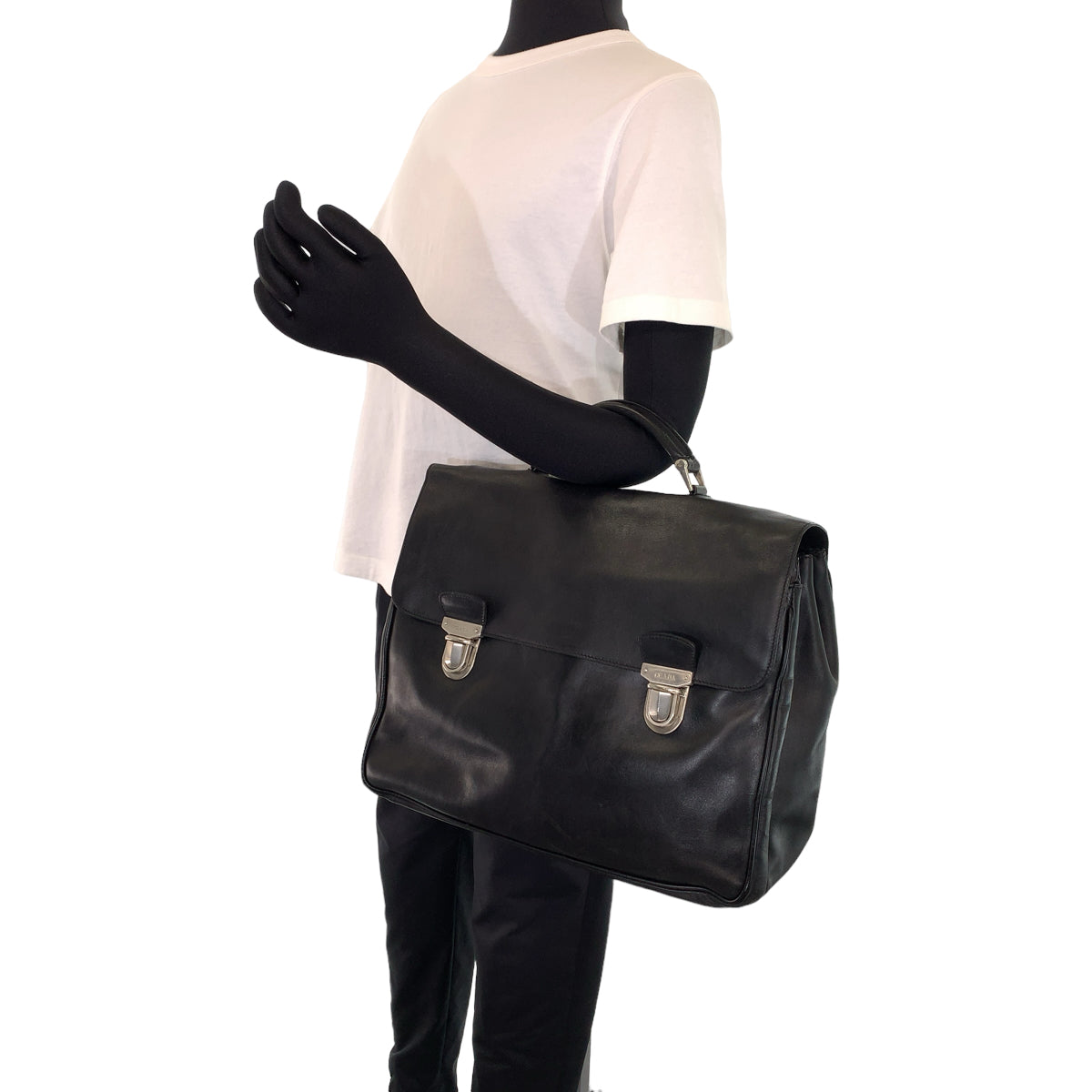 PRADA Prada Black Silver Hardware Leather Business Bag Briefcase Document Bag Men's
