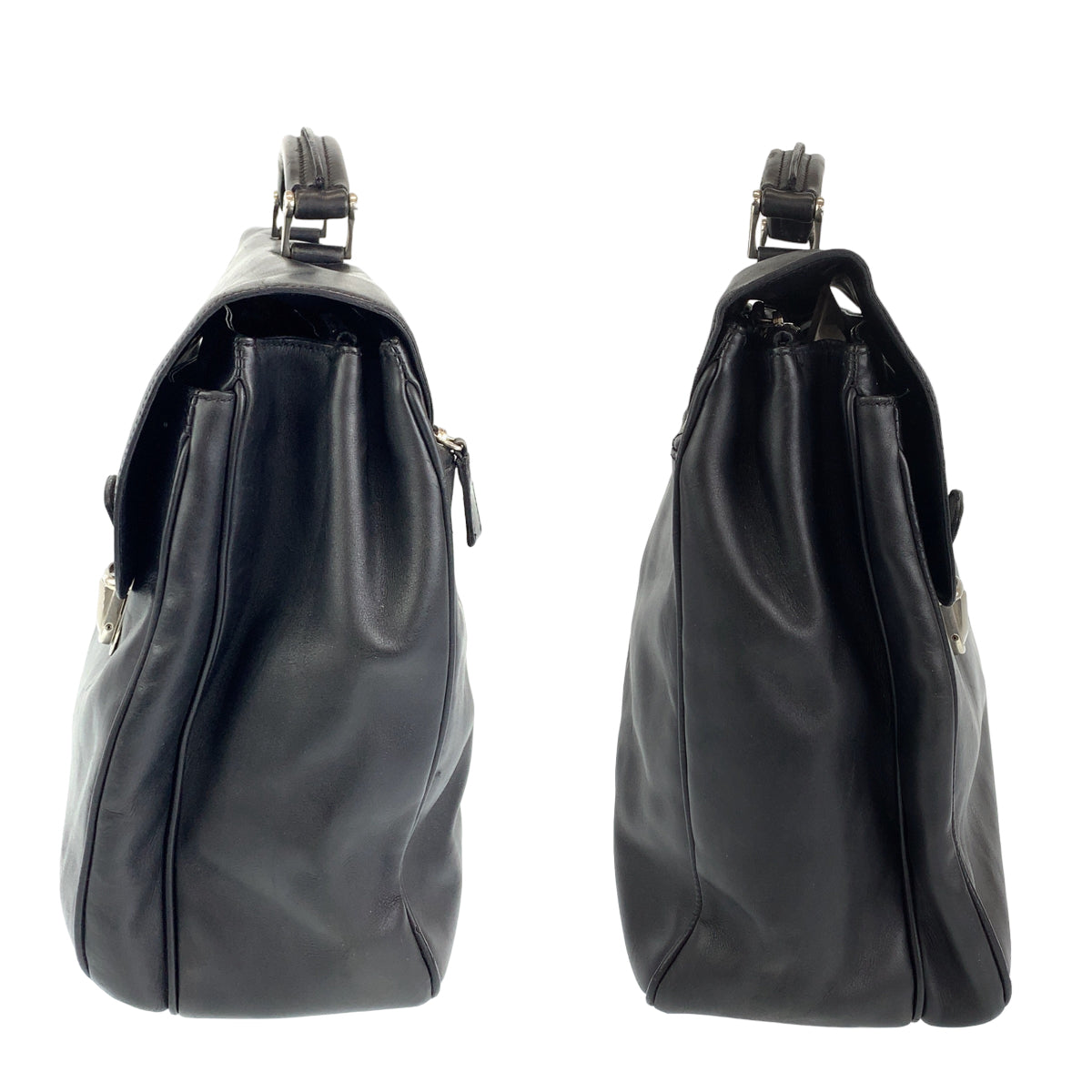 PRADA Prada Black Silver Hardware Leather Business Bag Briefcase Document Bag Men's