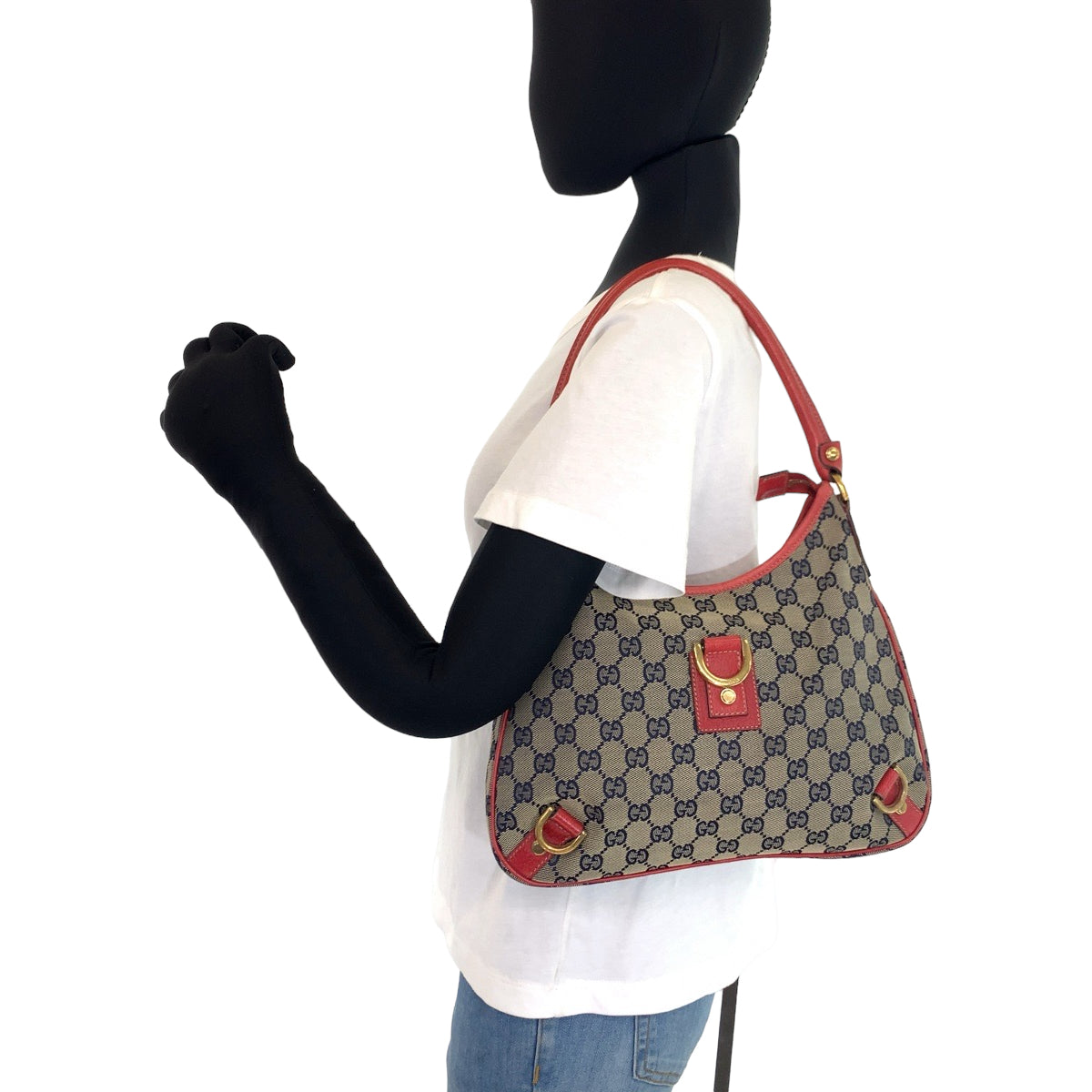 GUCCI グッチ アビー ベージュ レッド 赤 GGキャンバス 130738 ワンショルダーバッグ ハンドバッグ  レディース
