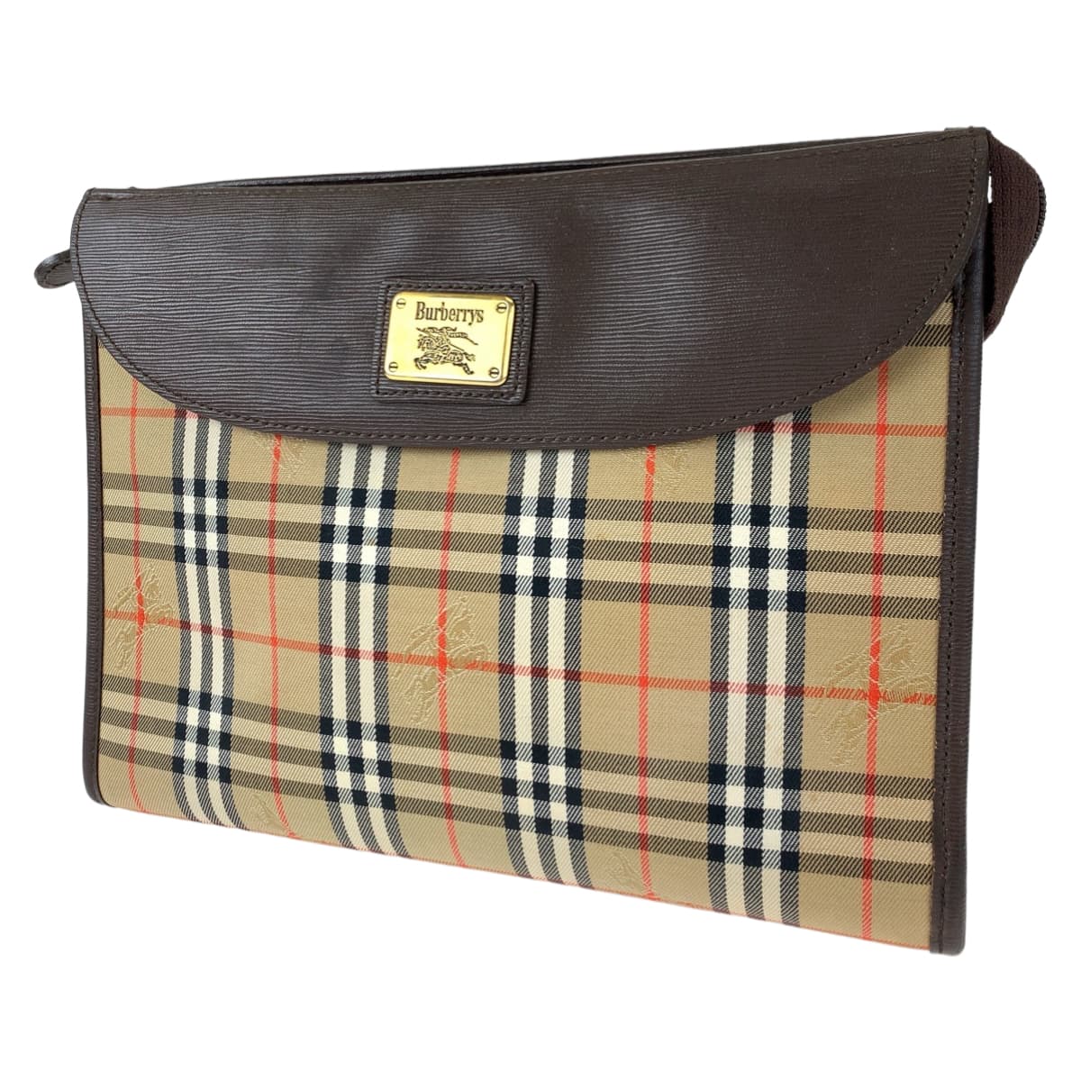BURBERRY バーバリー ノヴァチェック ブラウン 茶 レザー / キャンバス セカンドバッグ クラッチバッグ  レディース