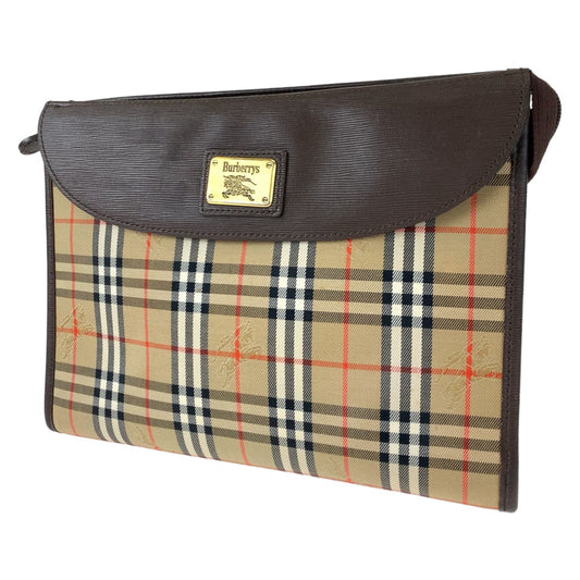 BURBERRY バーバリー ノヴァチェック ブラウン 茶 レザー / キャンバス セカンドバッグ クラッチバッグ  レディース
