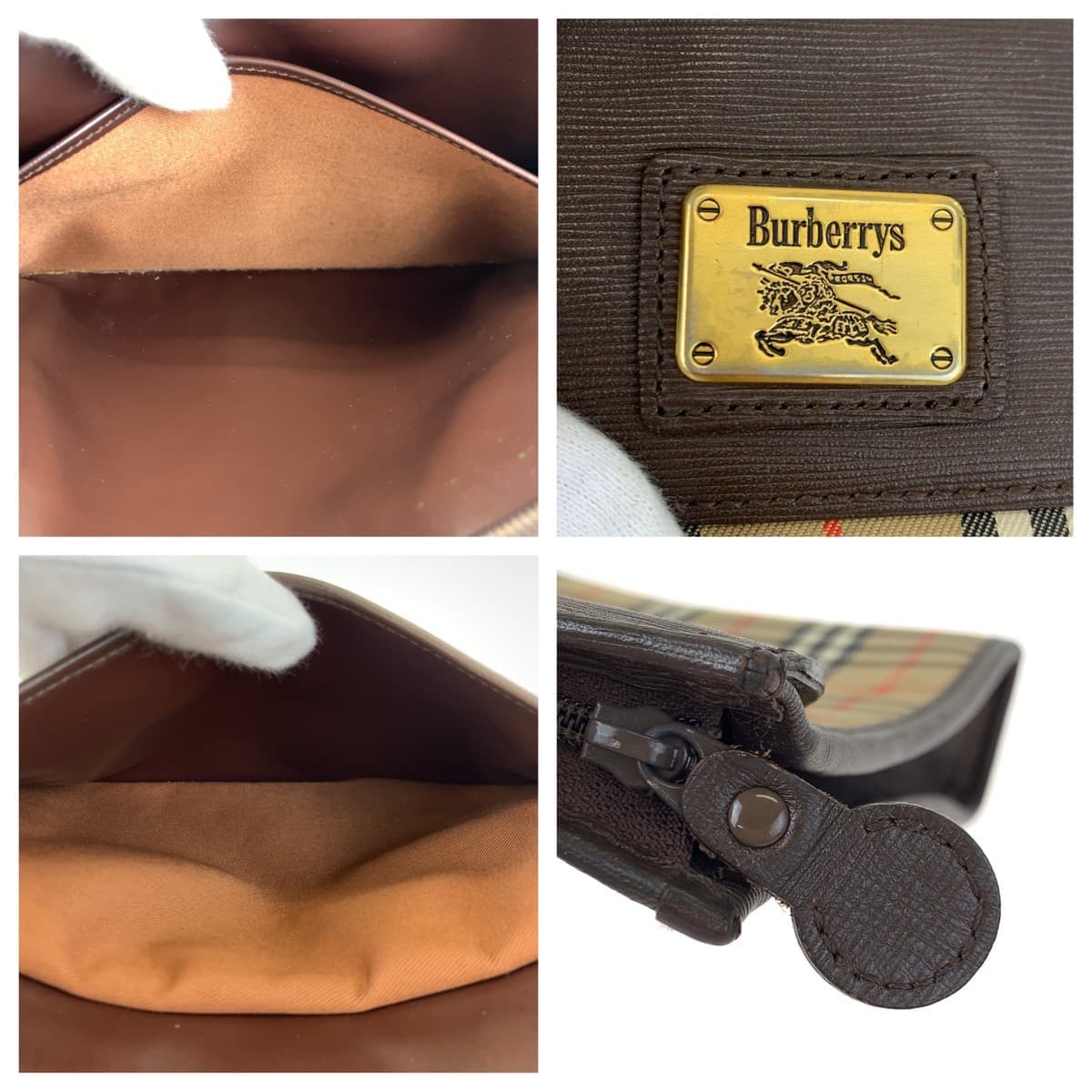 BURBERRY バーバリー ノヴァチェック ブラウン 茶 レザー / キャンバス セカンドバッグ クラッチバッグ  レディース