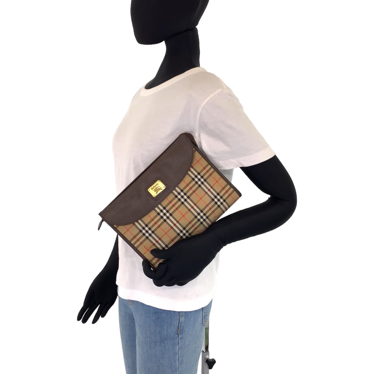 BURBERRY バーバリー ノヴァチェック ブラウン 茶 レザー / キャンバス セカンドバッグ クラッチバッグ  レディース