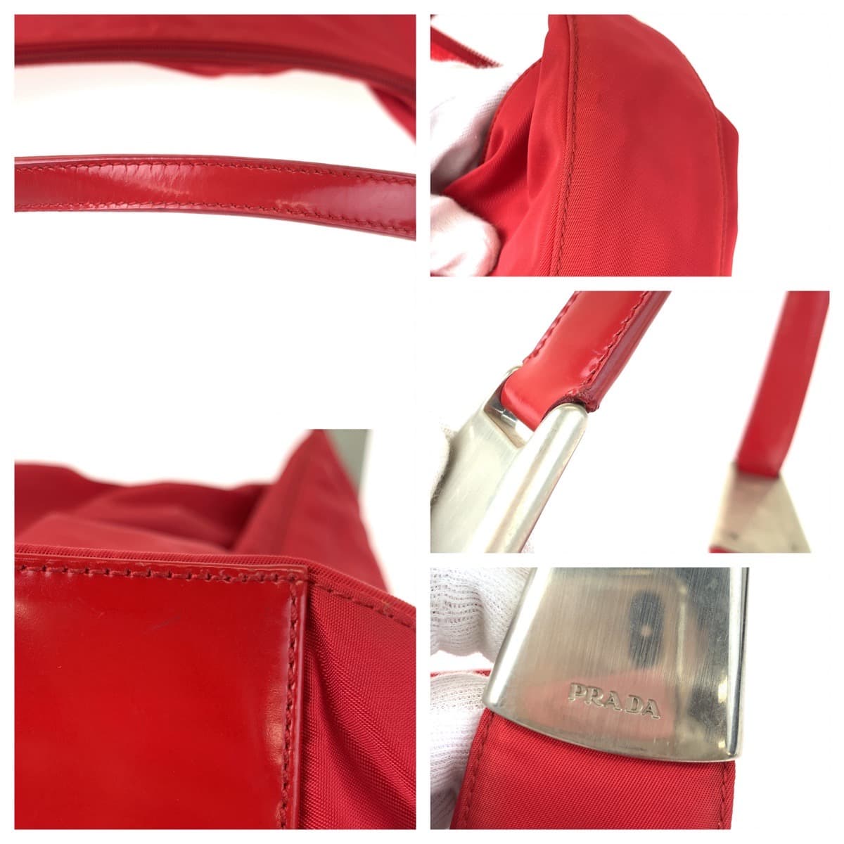 PRADA Prada Tessuto Red Silver Hardware Nylon Shoulder Bag for Women