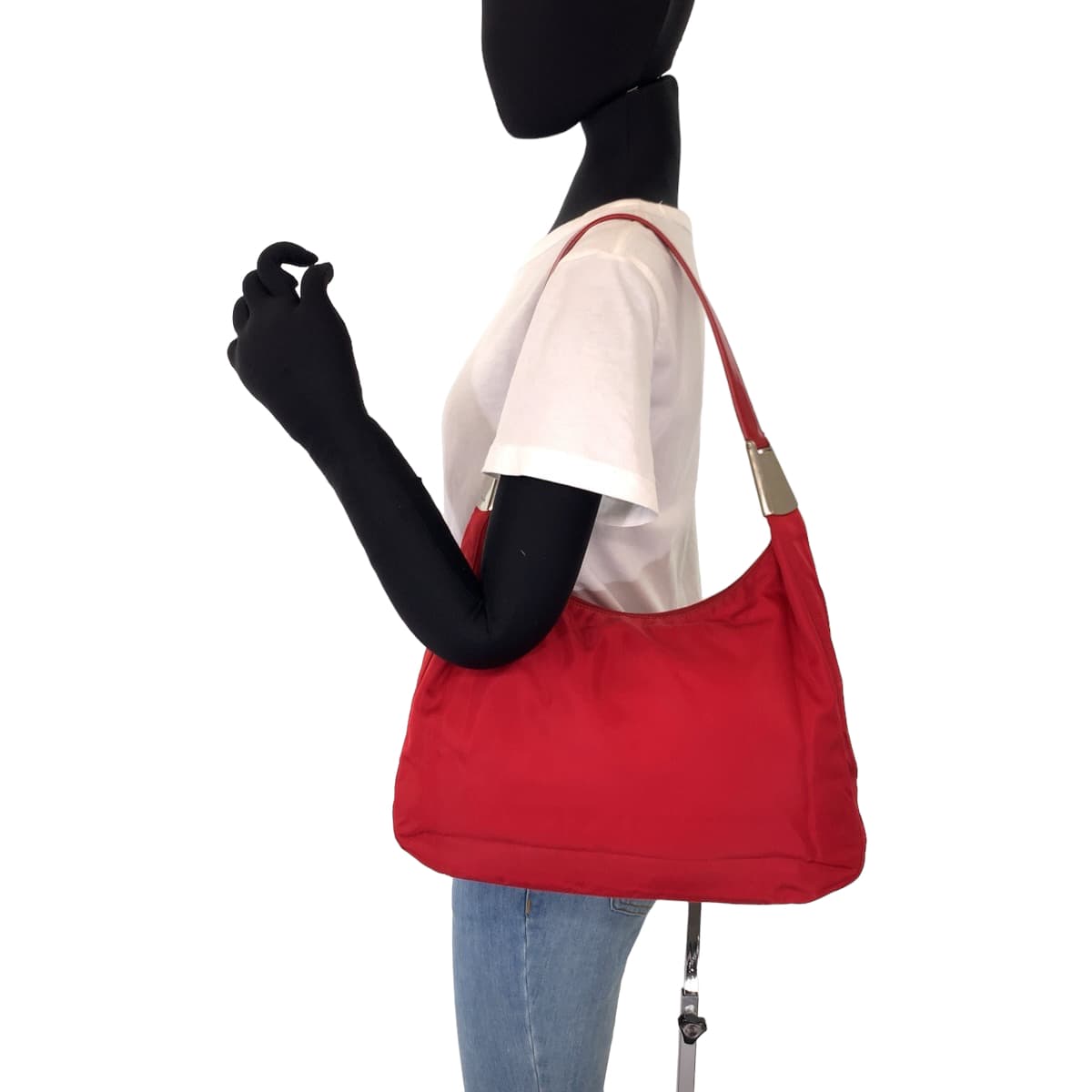 PRADA Prada Tessuto Red Silver Hardware Nylon Shoulder Bag for Women