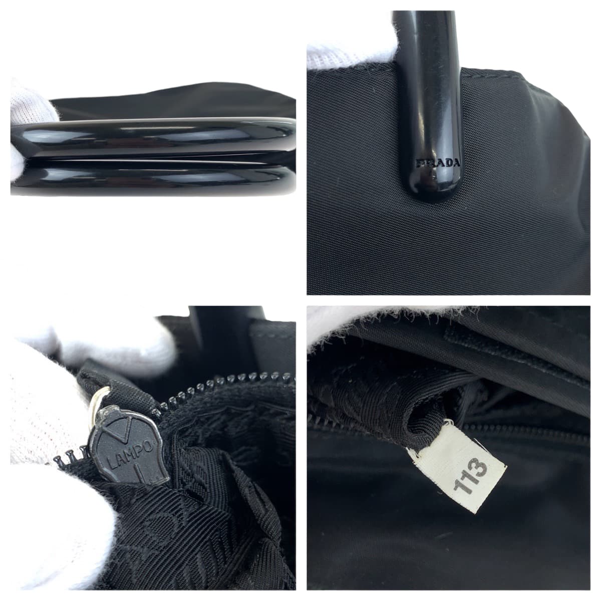 PRADA Prada Tessuto Plastic Handle Black Nylon Handbag Tote Bag for Women