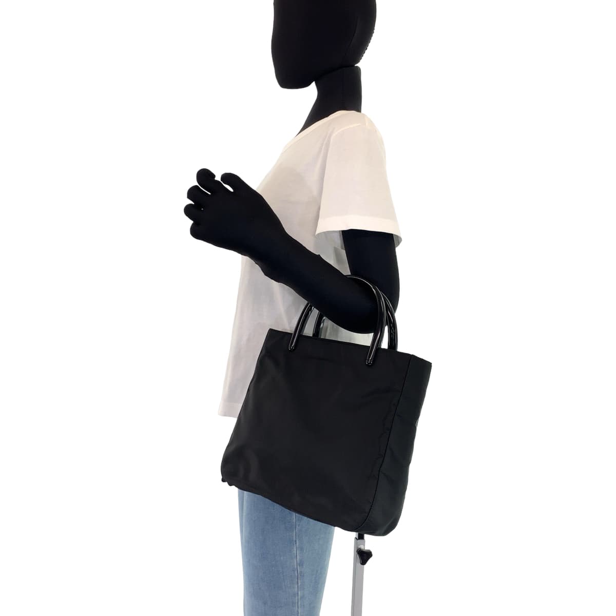 PRADA Prada Tessuto Plastic Handle Black Nylon Handbag Tote Bag for Women