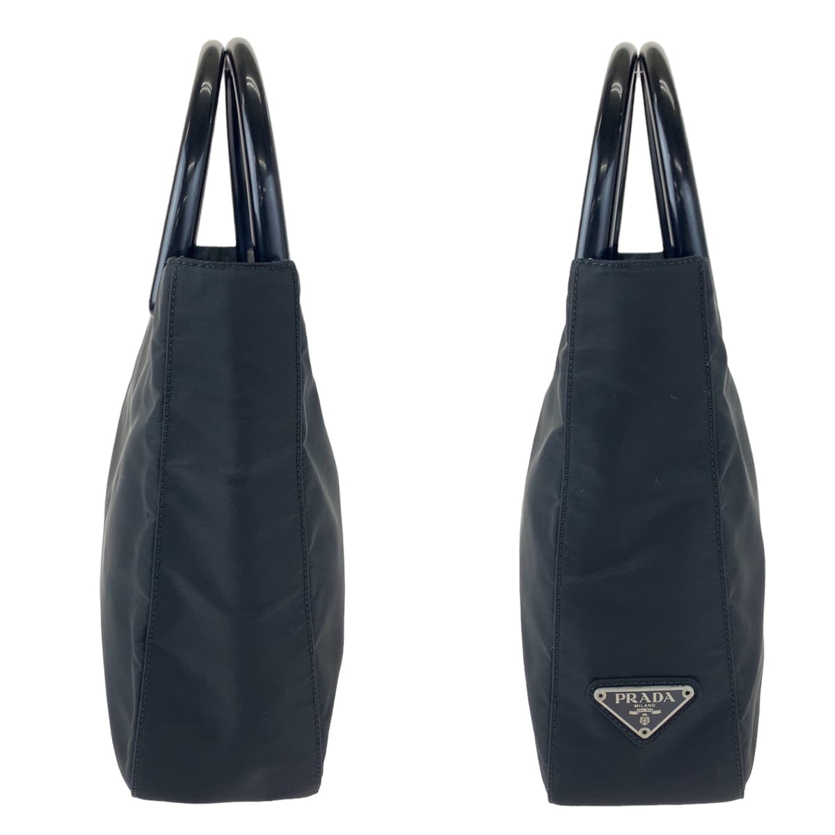 PRADA Prada Tessuto Plastic Handle Black Nylon Handbag Tote Bag for Women