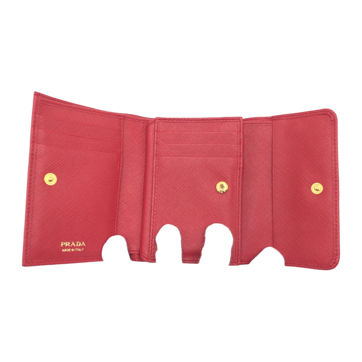 PRADA Prada Saffiano Red Gold Hardware Leather Tri-fold Wallet for Women 1MH025