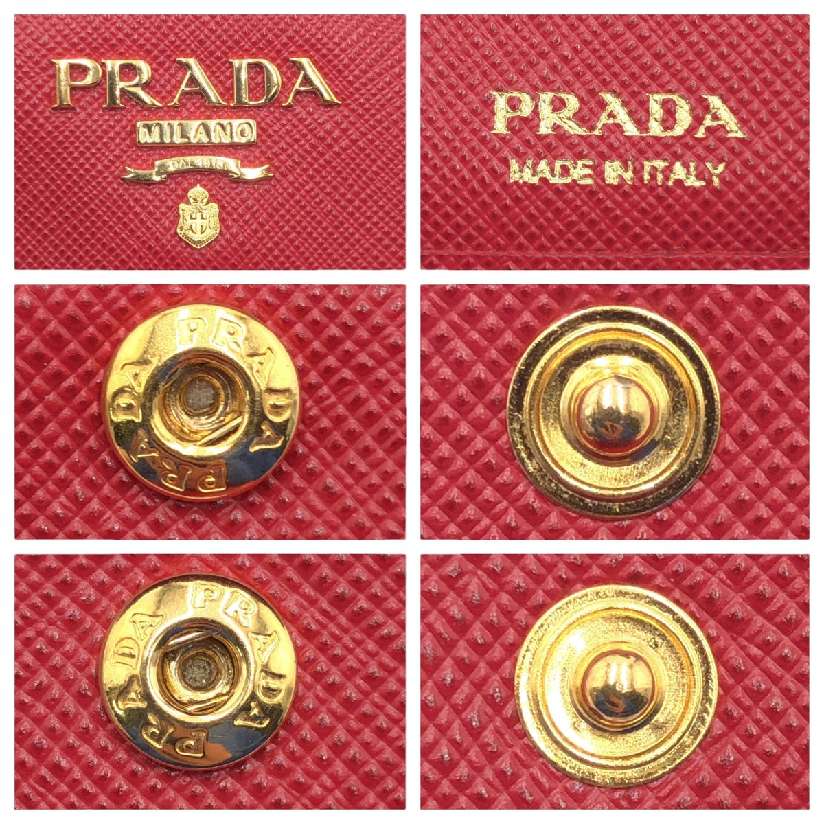 PRADA Prada Saffiano Red Gold Hardware Leather Tri-fold Wallet for Women 1MH025