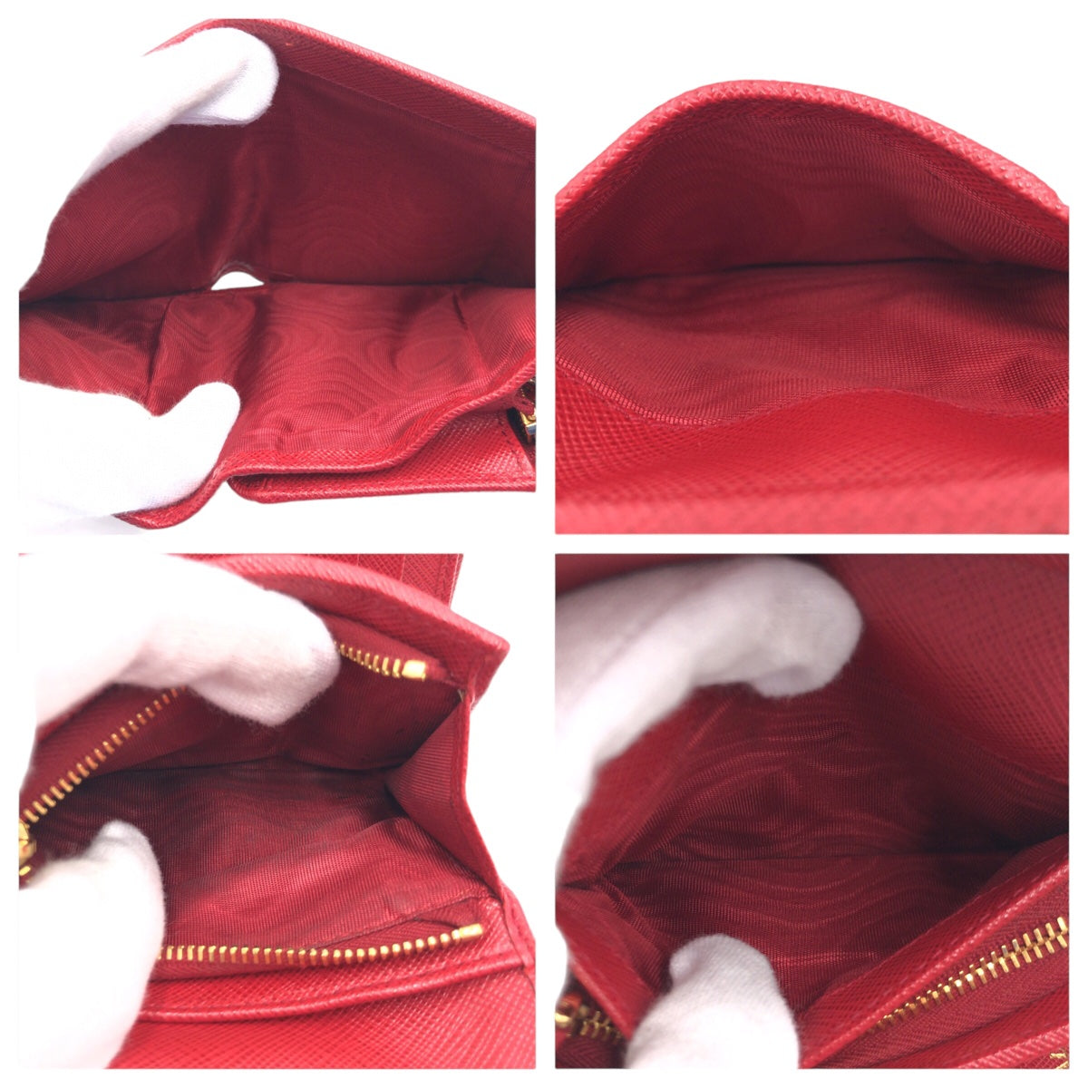 PRADA Prada Saffiano Red Gold Hardware Leather Tri-fold Wallet for Women 1MH025