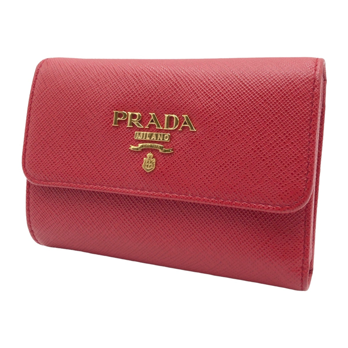 PRADA Prada Saffiano Red Gold Hardware Leather Tri-fold Wallet for Women 1MH025