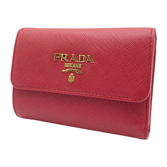 PRADA Prada Saffiano Red Gold Hardware Leather Tri-fold Wallet for Women 1MH025