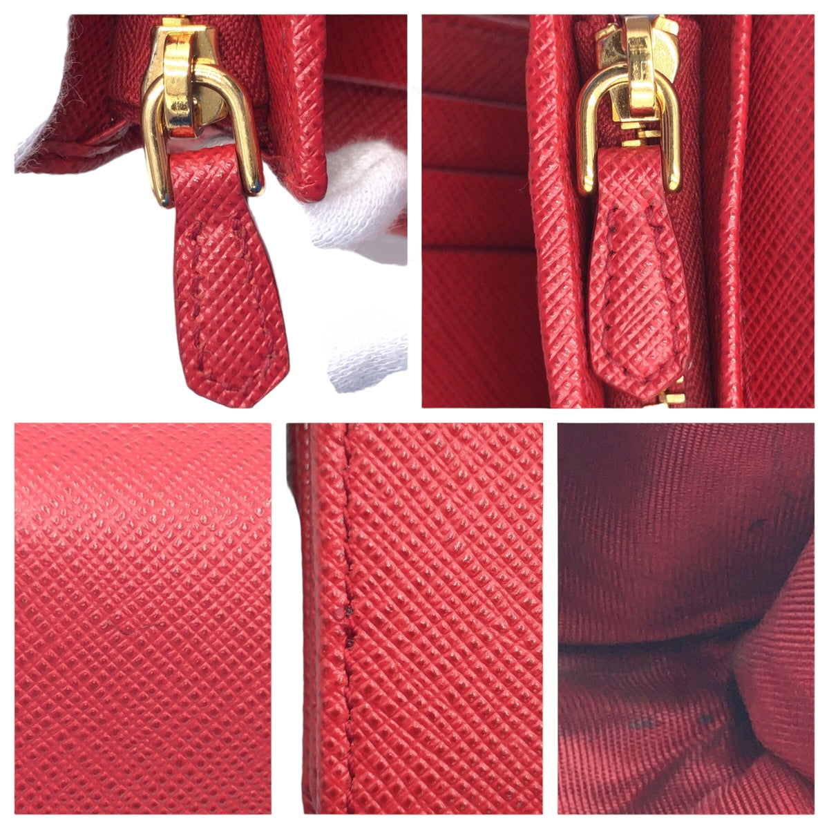 PRADA Prada Saffiano Red Gold Hardware Leather Tri-fold Wallet for Women 1MH025