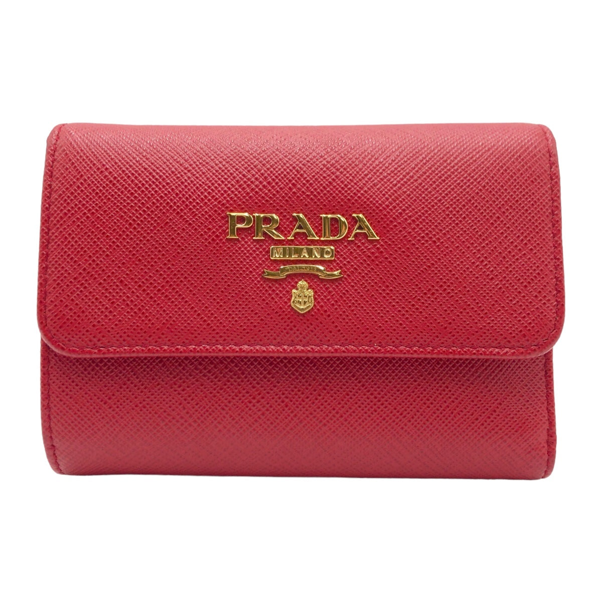 PRADA Prada Saffiano Red Gold Hardware Leather Tri-fold Wallet for Women 1MH025