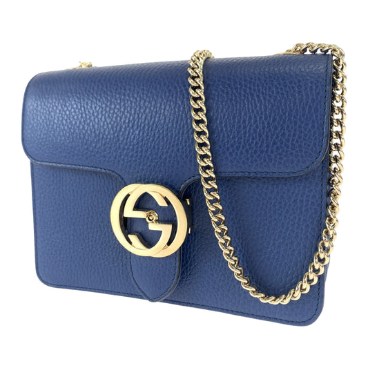 GUCCI グッチ インターロッキングG ブルー 青 ゴールド金具 レザー 510304 チェーンショルダーバッグ 斜め掛け  レディース
