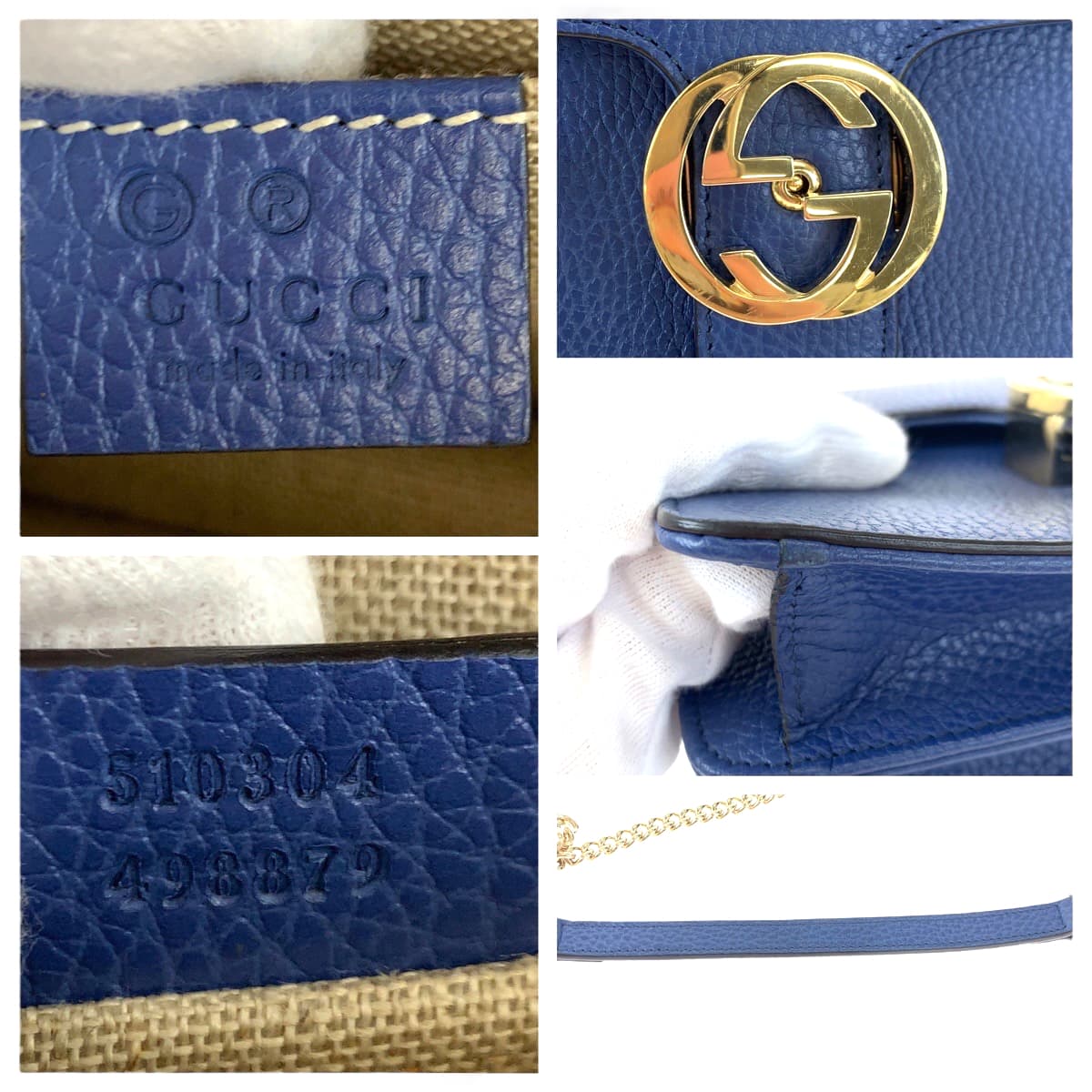 GUCCI グッチ インターロッキングG ブルー 青 ゴールド金具 レザー 510304 チェーンショルダーバッグ 斜め掛け  レディース