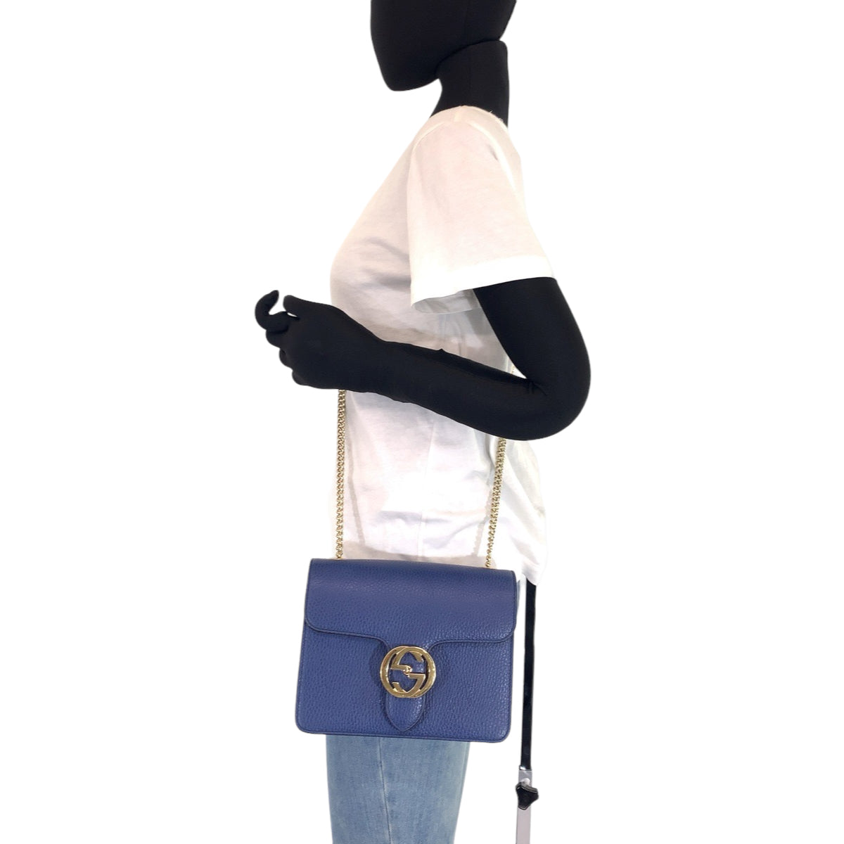 GUCCI グッチ インターロッキングG ブルー 青 ゴールド金具 レザー 510304 チェーンショルダーバッグ 斜め掛け  レディース