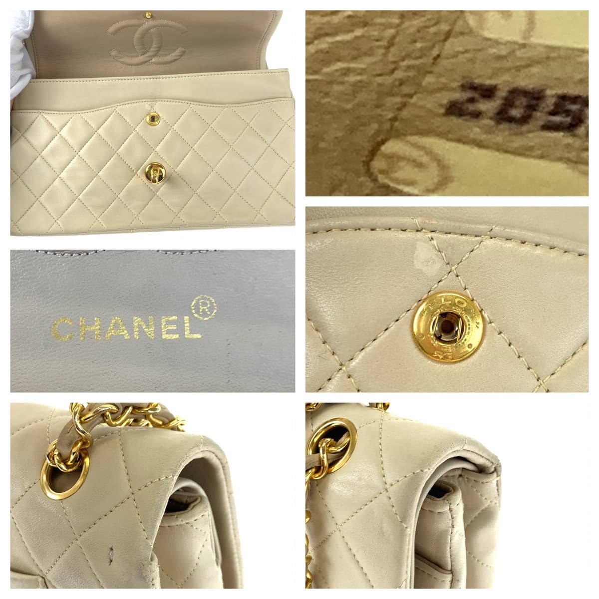CHANEL シャネル ヴィンテージ マトラッセ25 ダブルフラップ ココマーク ターンロック ベージュ ゴールド金具 ラムスキン Wチェーンショルダーバッグ 肩掛け  レディース