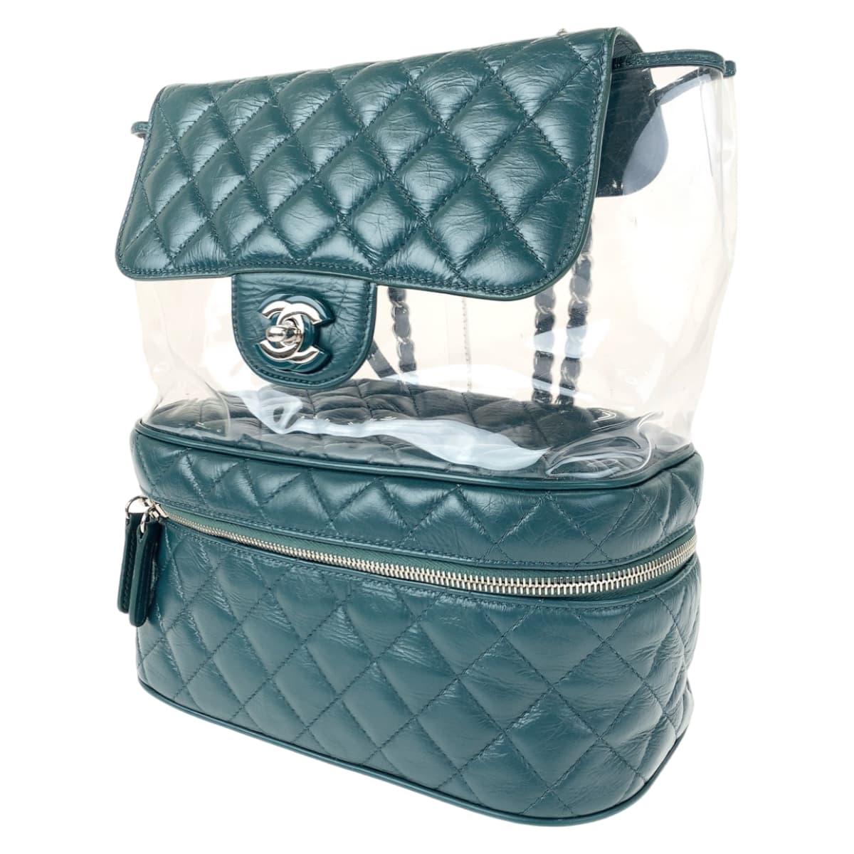 CHANEL シャネル マトラッセ ココマーク ターンロック グリーン 緑 シルバー金具 カーフ / ビニール チェーンショルダーバッグ 斜め掛け  レディース
