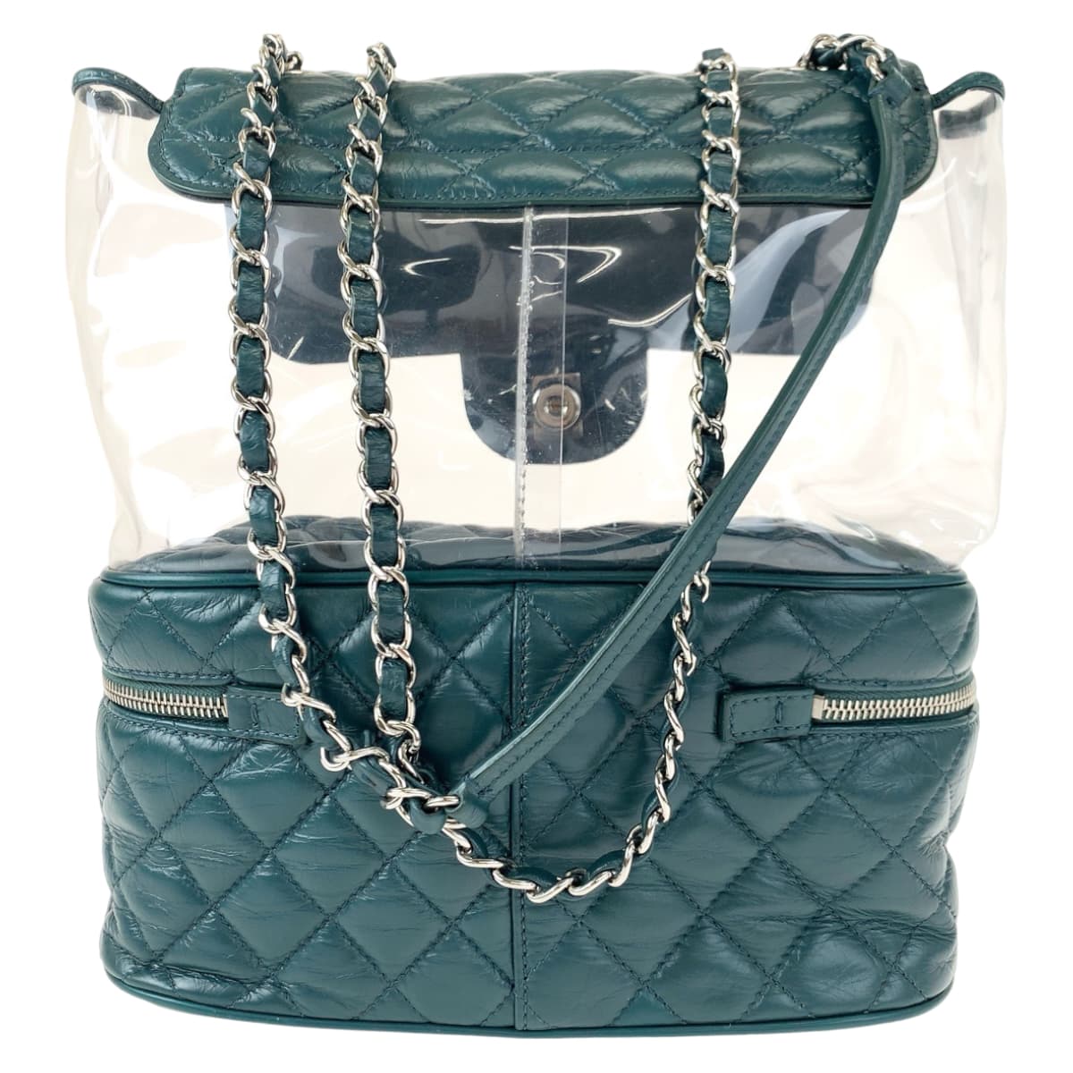CHANEL シャネル マトラッセ ココマーク ターンロック グリーン 緑 シルバー金具 カーフ / ビニール チェーンショルダーバッグ 斜め掛け  レディース