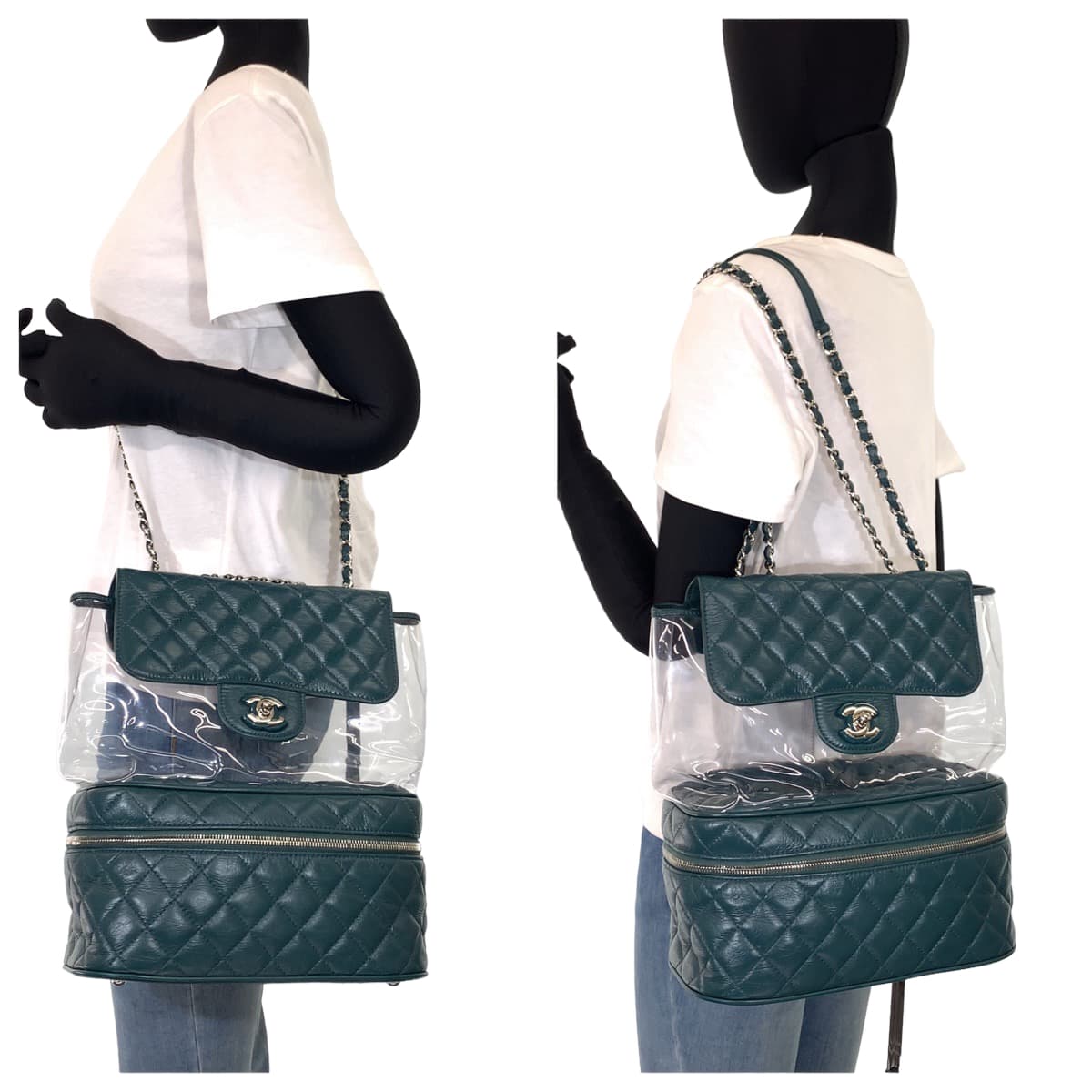 CHANEL シャネル マトラッセ ココマーク ターンロック グリーン 緑 シルバー金具 カーフ / ビニール チェーンショルダーバッグ 斜め掛け  レディース