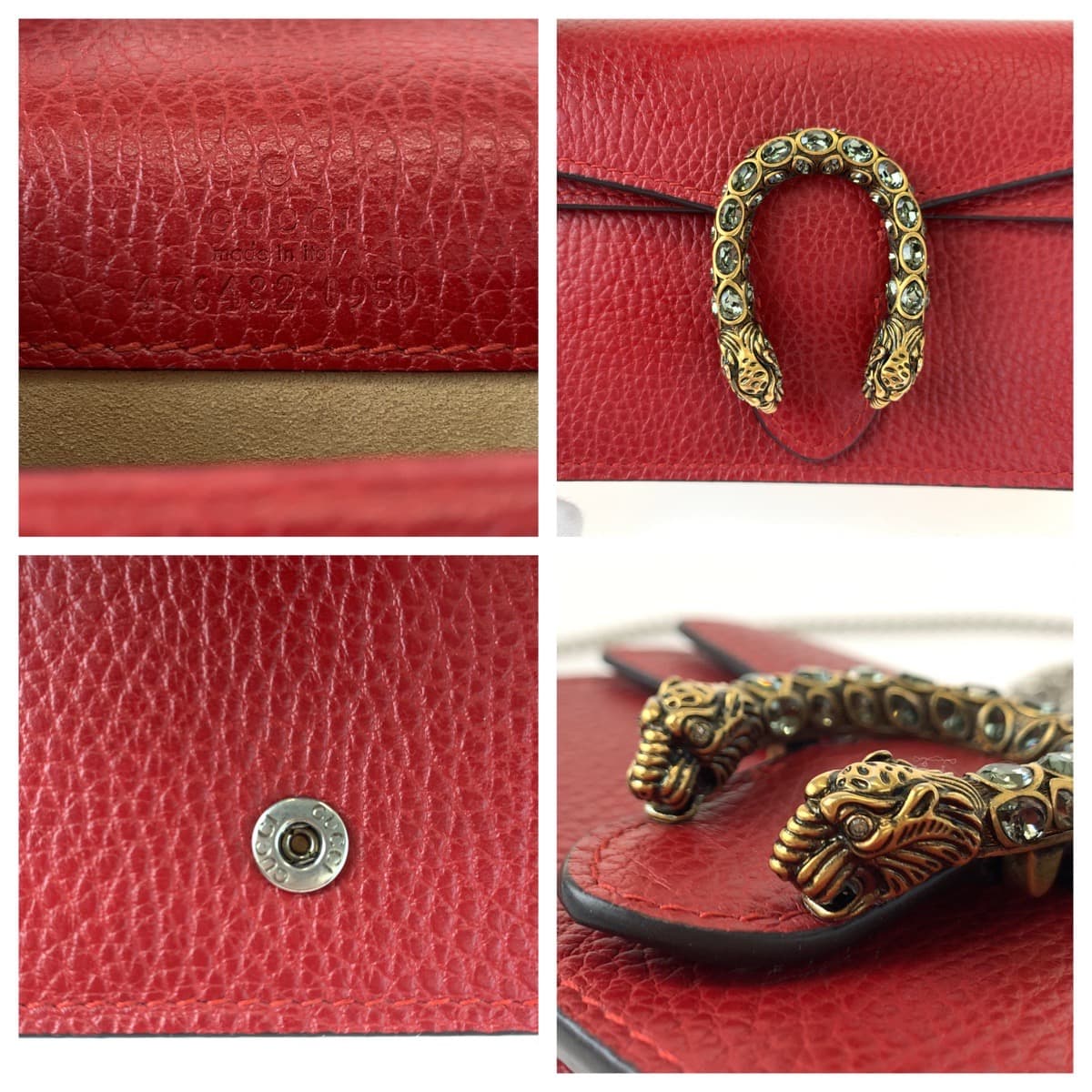 GUCCI グッチ デュオニュソス レッド 赤 ゴールド金具 レザー 476432 チェーンショルダーバッグチェ 斜め掛け  レディース