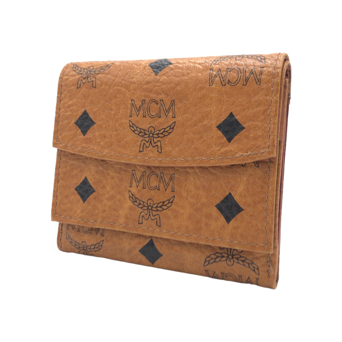 MCM Brown Gold Hardware / Synthetic Leather Tri-Fold Wallet Compact Wallet for Women