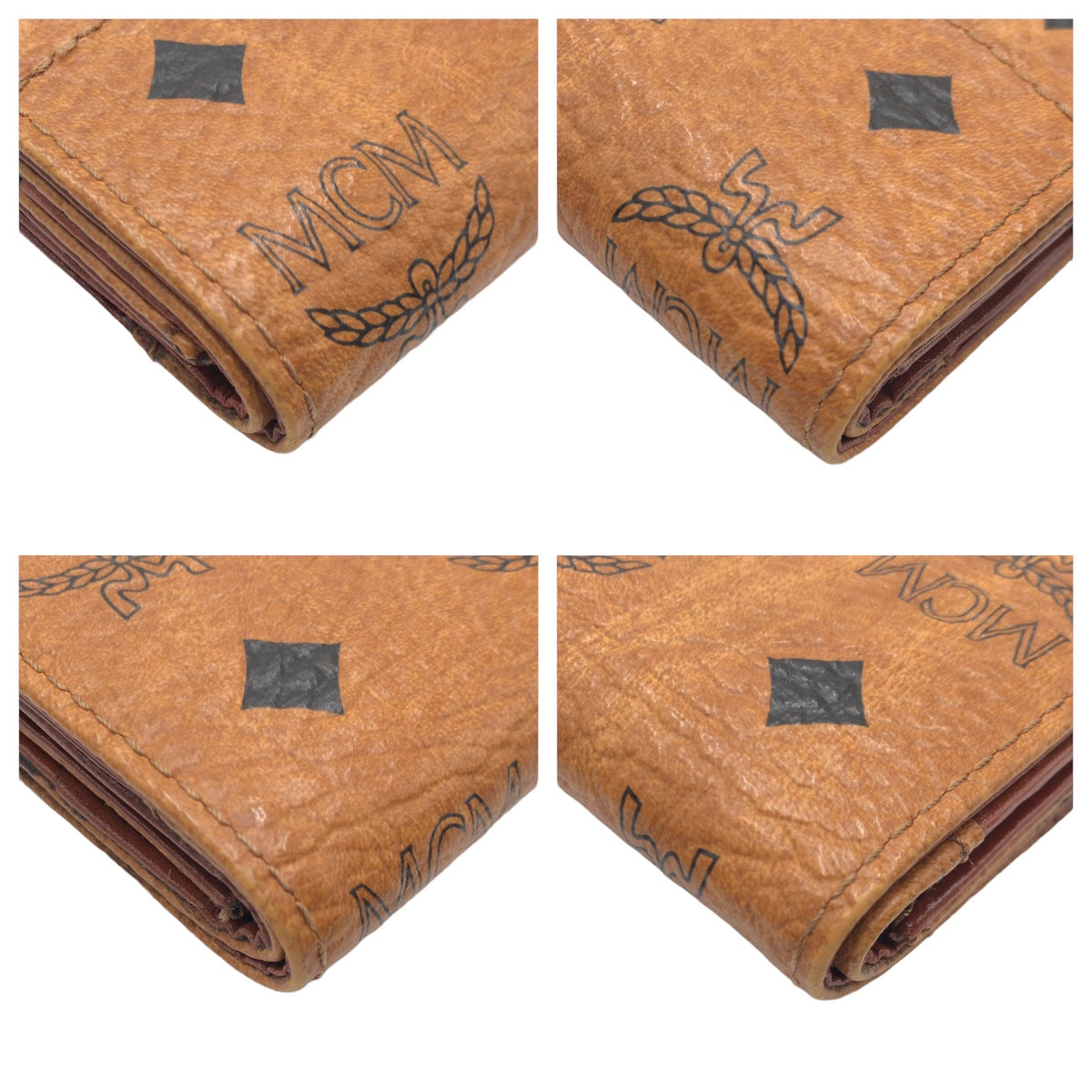 MCM Brown Gold Hardware / Synthetic Leather Tri-Fold Wallet Compact Wallet for Women