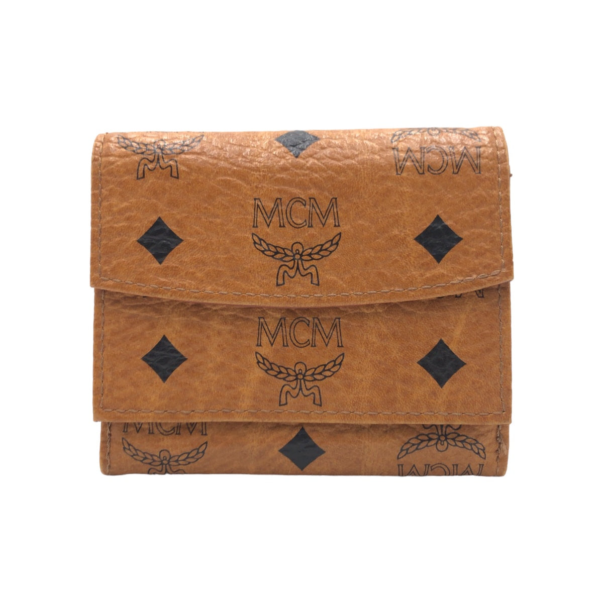 MCM Brown Gold Hardware / Synthetic Leather Tri-Fold Wallet Compact Wallet for Women