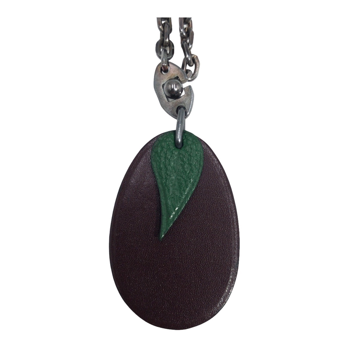 HERMES エルメス フルーツモチーフ ブラウン 茶 グリーン 緑 シルバー金具 レザー キーホルダー キーチャーム  メンズ