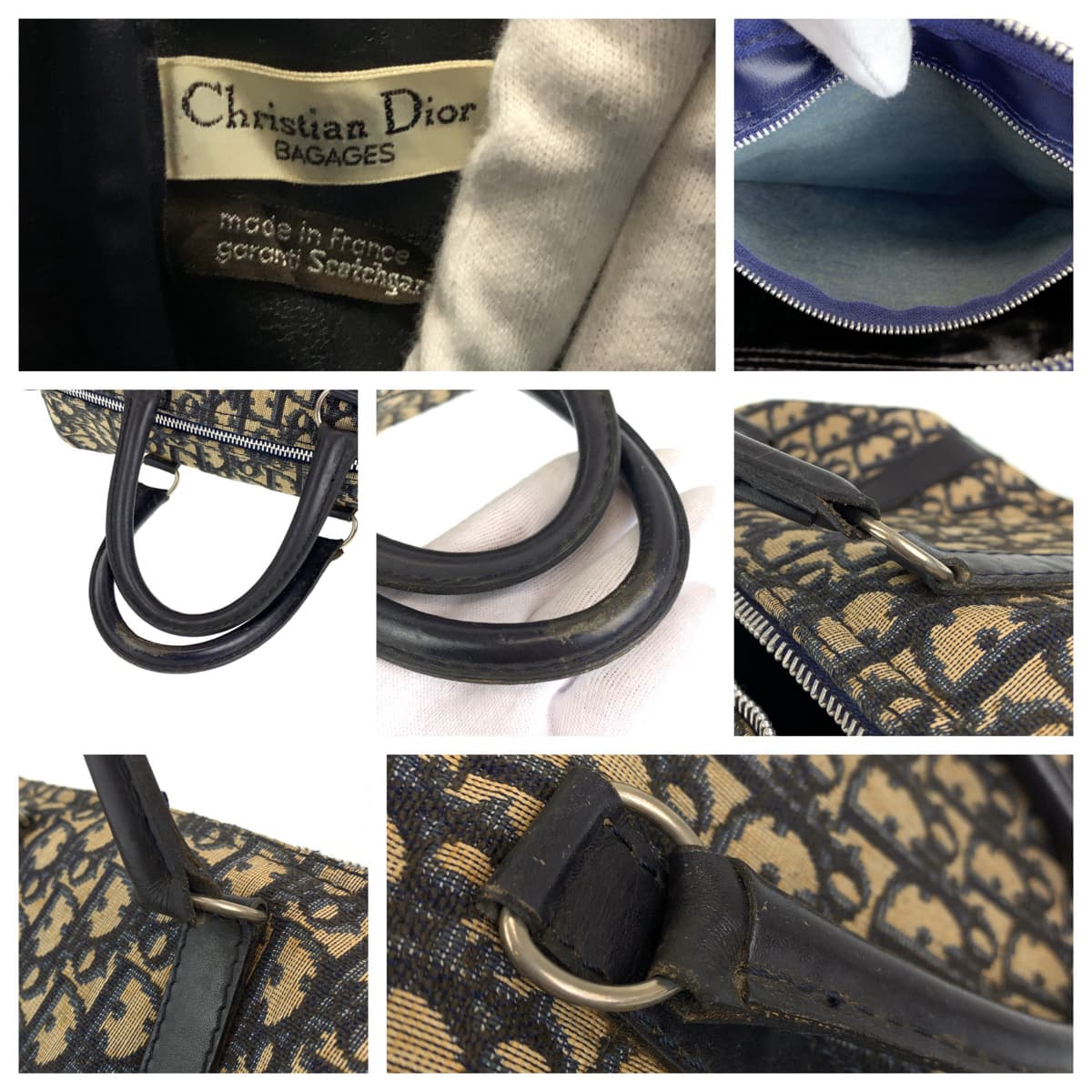 Dior ディオール ヴィンテージ トロッター ネイビー 紺 アイボリー キャンバス / レザー ハンドバッグ ミニボストンバッグ  レディース
