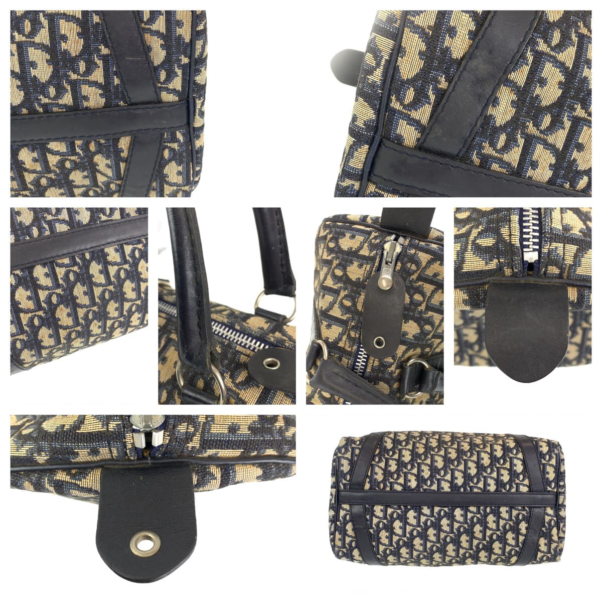 Dior ディオール ヴィンテージ トロッター ネイビー 紺 アイボリー キャンバス / レザー ハンドバッグ ミニボストンバッグ  レディース