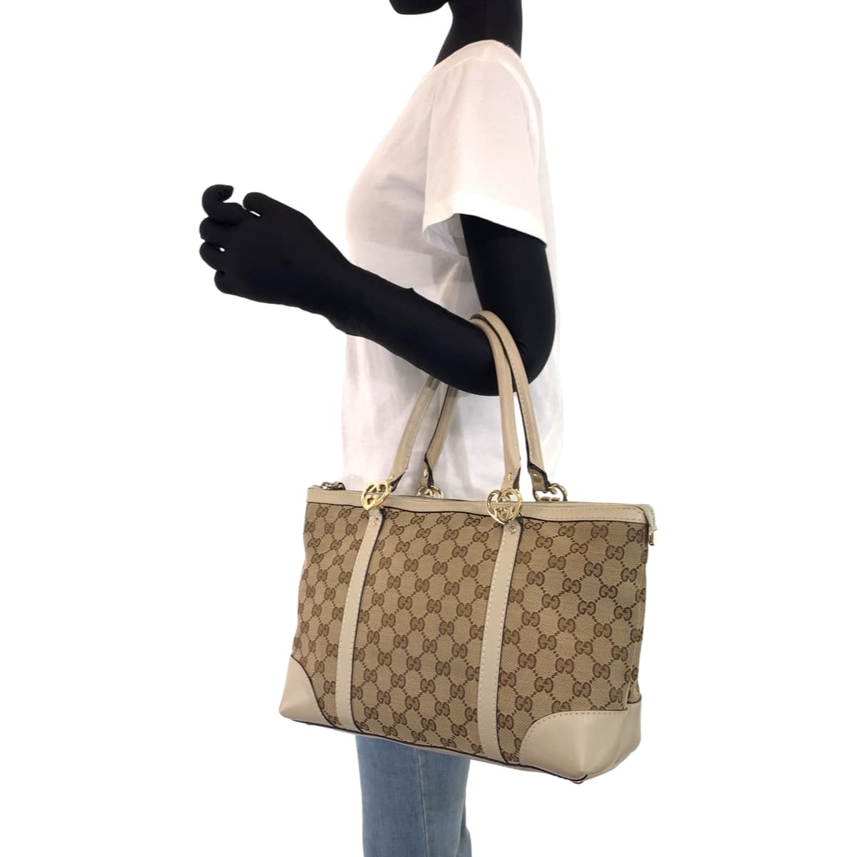 GUCCI グッチ ラブリー ベージュ ゴールド金具 GGキャンバス 257069 トートバッグ ハンドバッグ  レディース