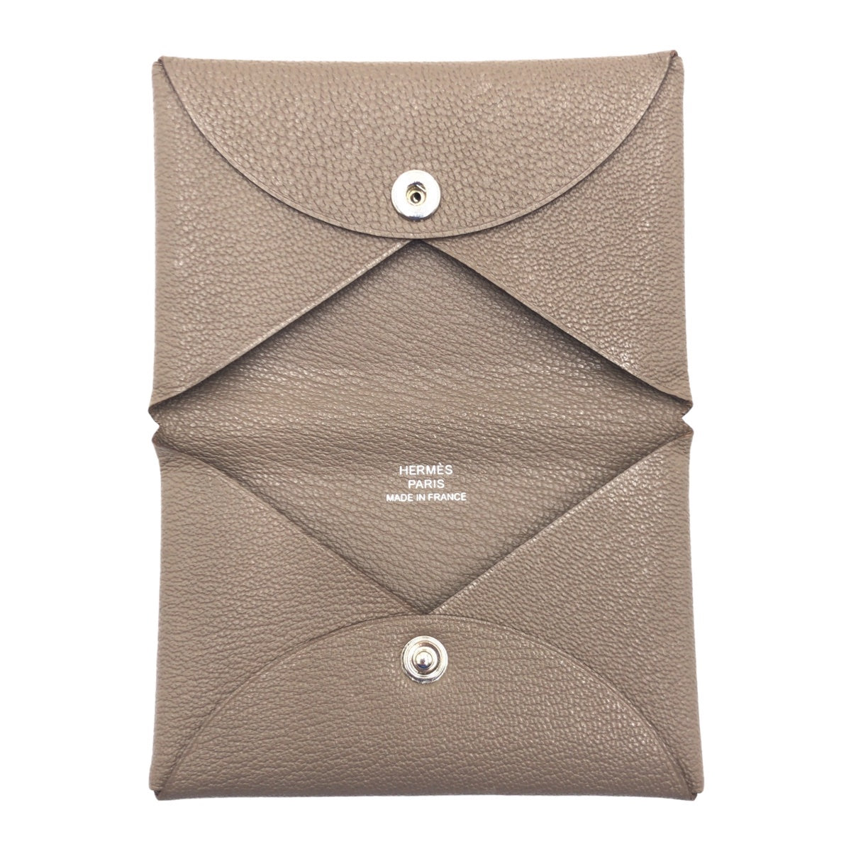 HERMES エルメス カルヴィ 男女兼用 エトゥープ ブラウン 茶 シルバー金具 シェーブル カードケース 名刺入れ T刻印  レディース