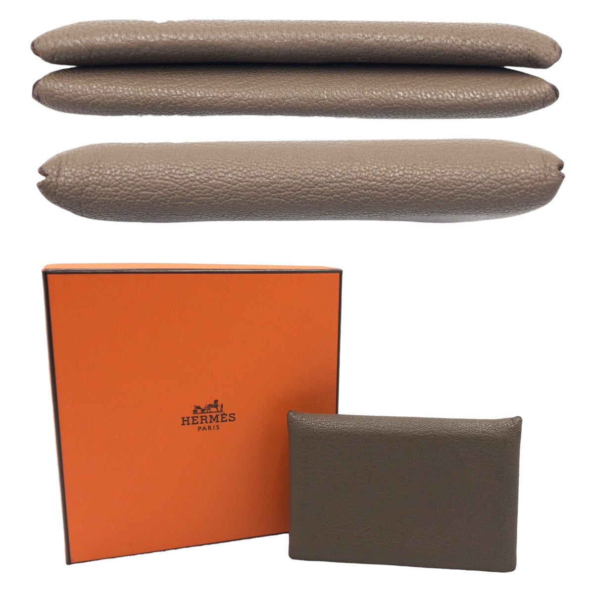 HERMES エルメス カルヴィ 男女兼用 エトゥープ ブラウン 茶 シルバー金具 シェーブル カードケース 名刺入れ T刻印  レディース