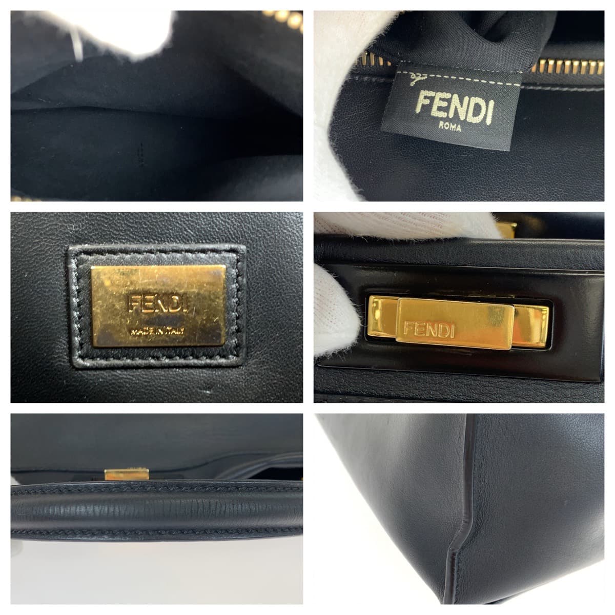 FENDI フェンディ ピーカブー ラージ ブラック 黒 ゴールド金具 レザー ショルダーバッグ ハンドバッグ 2way  レディース